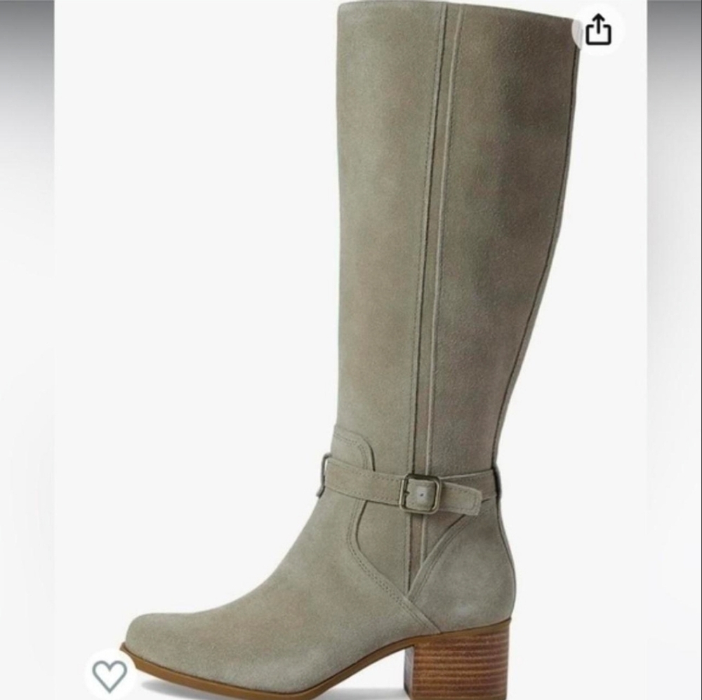 Koolaburra by UGG grey suede knee-high boots with buckle detail #kneehighboots #